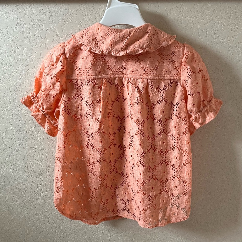 Pilcro Keira Lace Blouse by Anthropologie Womens Coral Collar Puff Sleeve Top XS - Picture 11 of 15